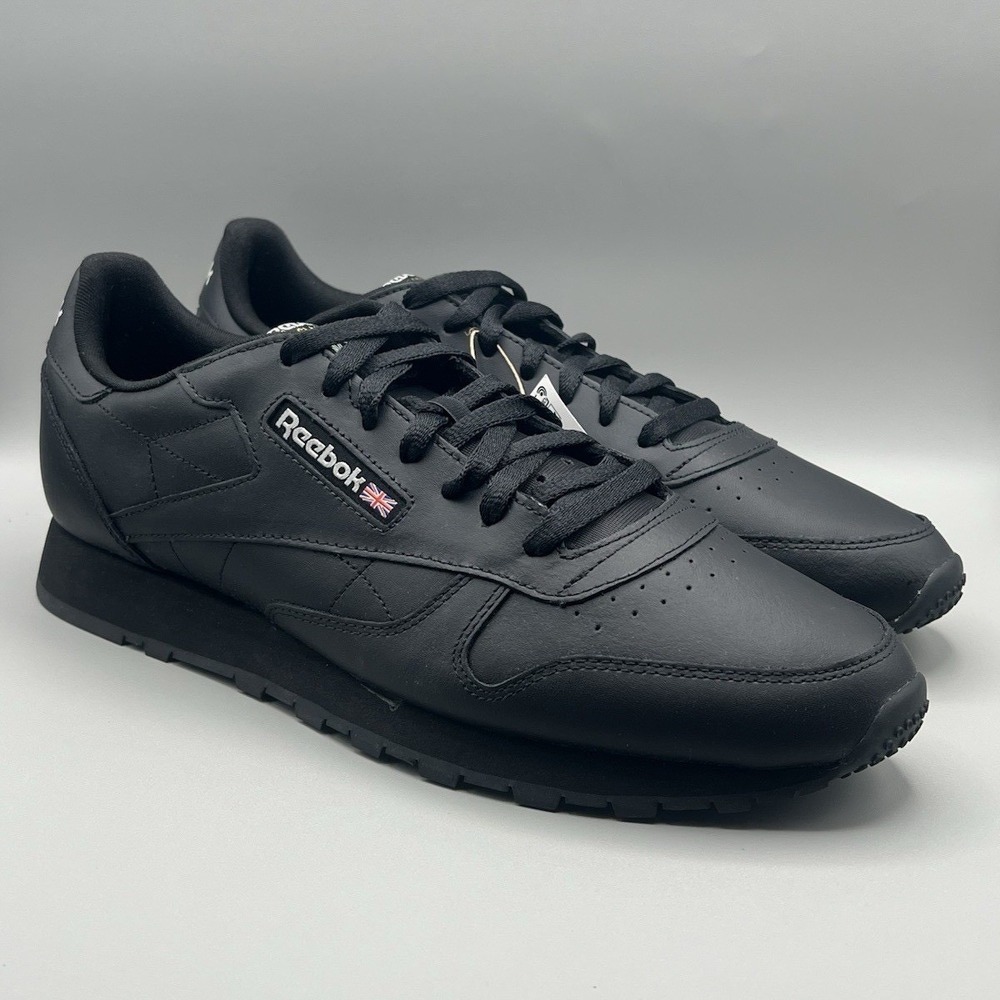 Reebok Classic Leather All Black Retro Shoes - Men's Size 14 NEW